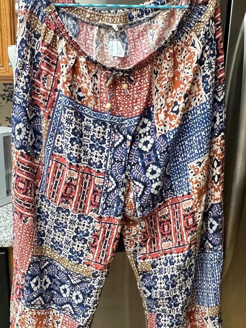 Christian Siriano Patchwork Print Wide-Leg pants - Navy, Rust & Cream. Size 2X